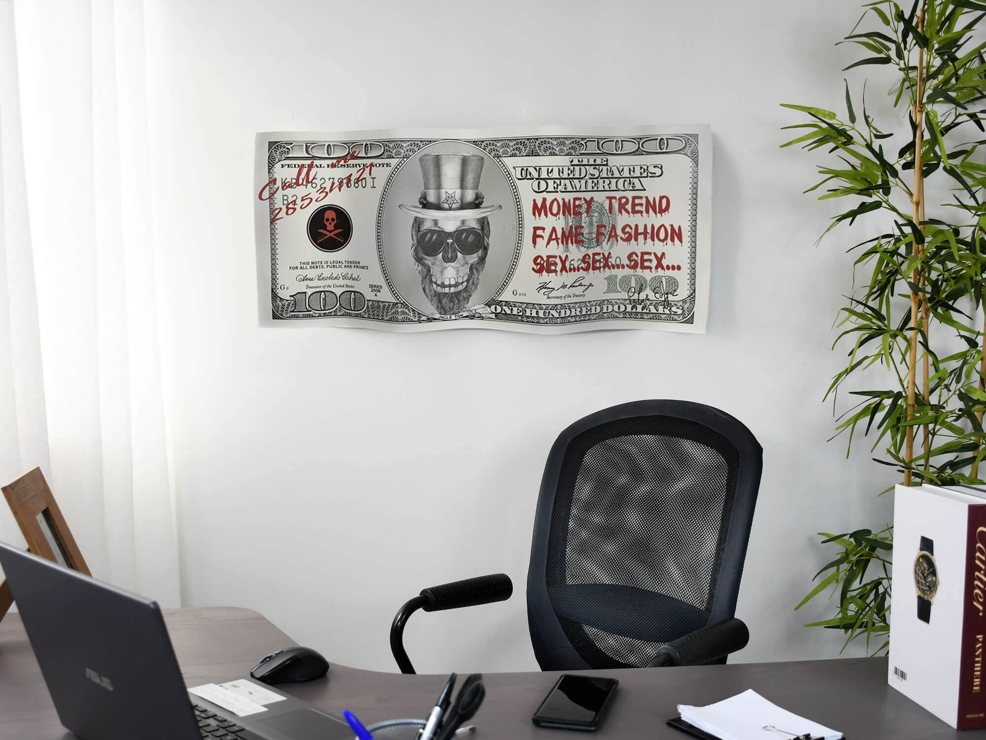 ADM - Impression sur aluminium 'Dollar Uncle Tom Skull' (crâne de l'oncle Tom en dollars) - 2