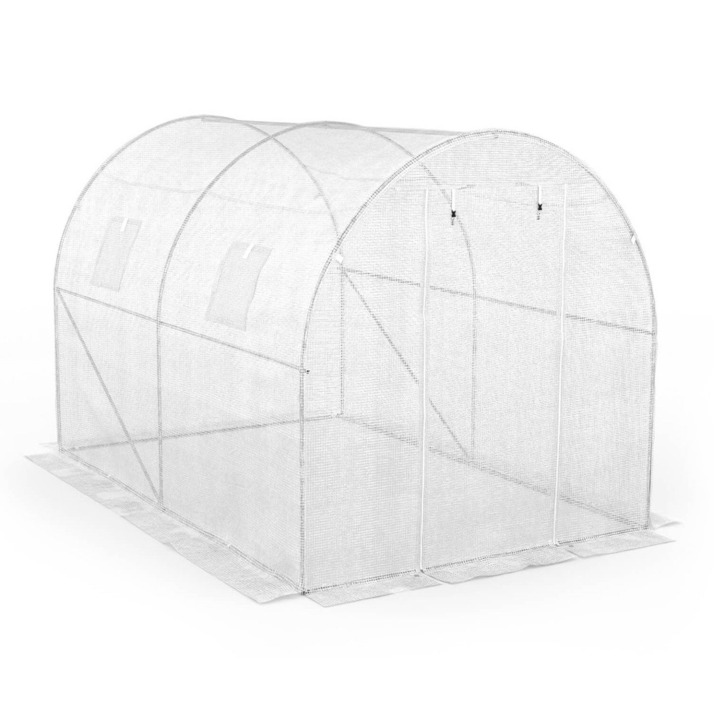 Serre de jardin tunnel 6m² 3 x 2 x 2 m acier galvanisé + bâche anti-UV avec porte et fenêtres ROMA blanche - 3
