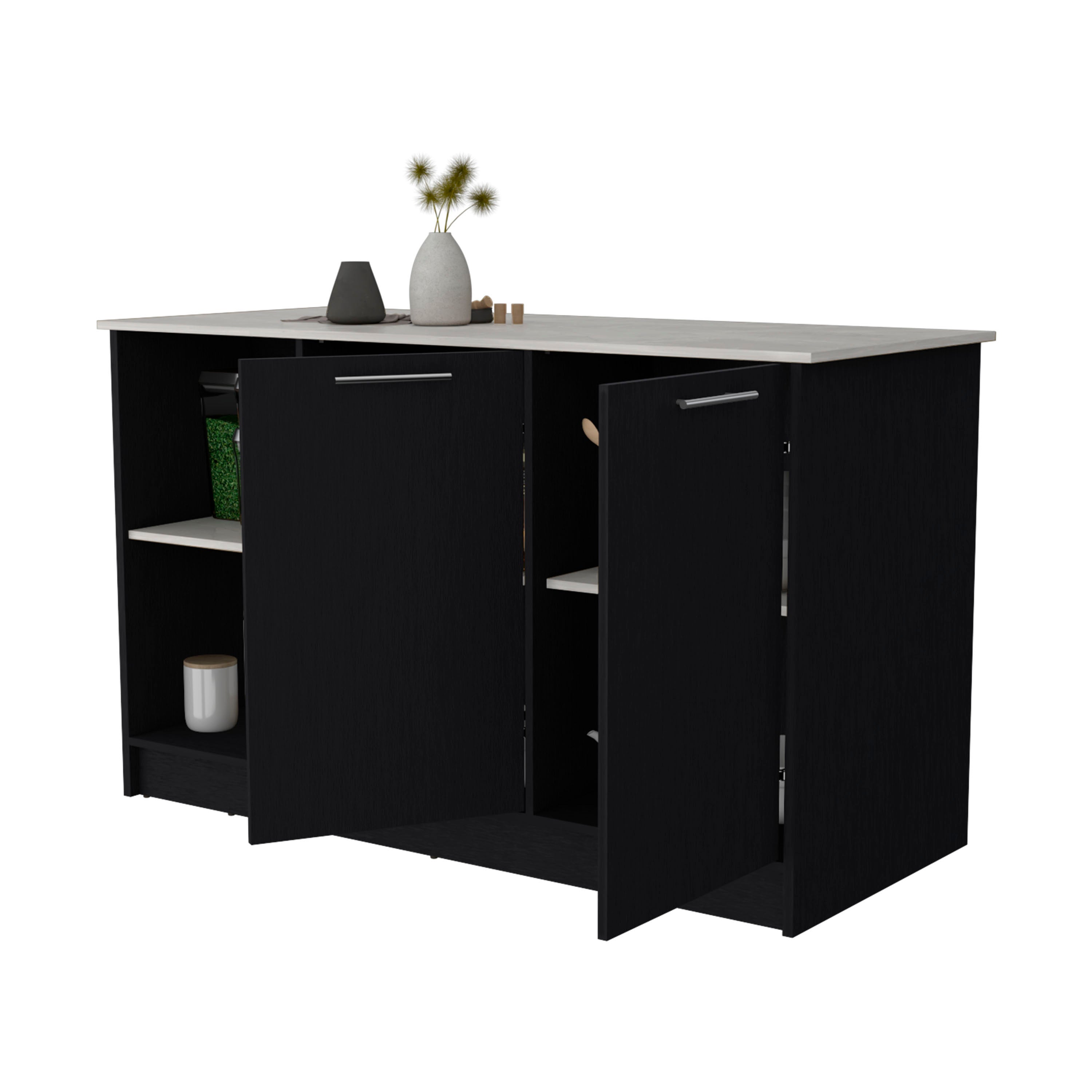 Ilot de cuisine Juniper en mélaminé avec deux portes et 3 étagères , 90 cm X 150 cm X 64 cm , Black / Ibiza - 7