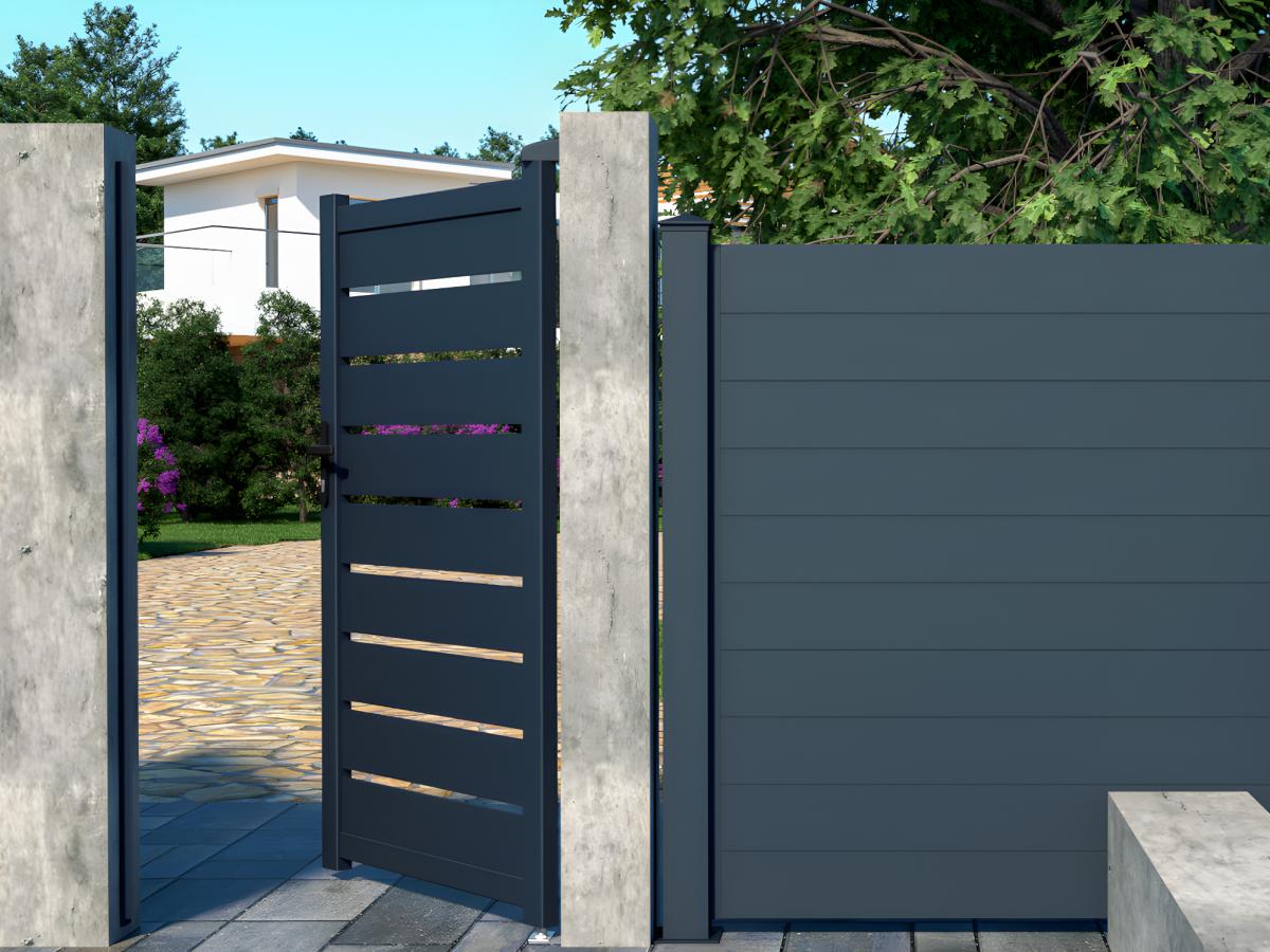 Portillon battant aluminium ajouré L103 x H183 cm anthracite - PRIMO - 8