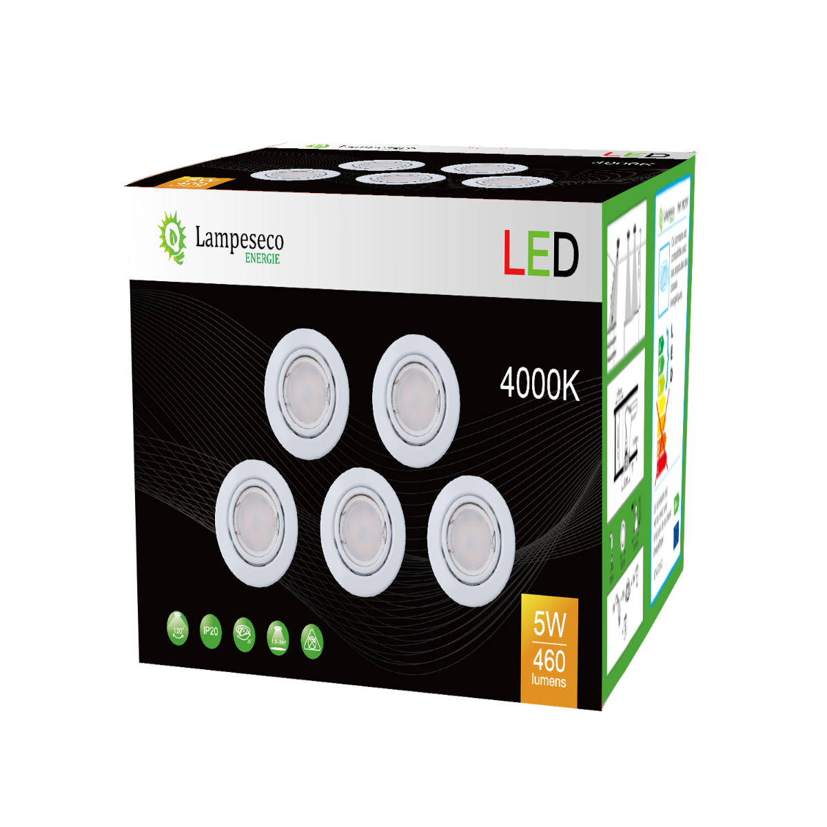 Lot de 20 Spot led encastrable complete orientable blanc avec ampoule gu10 230v eq. 50w, lumiere blanc neutre - 4