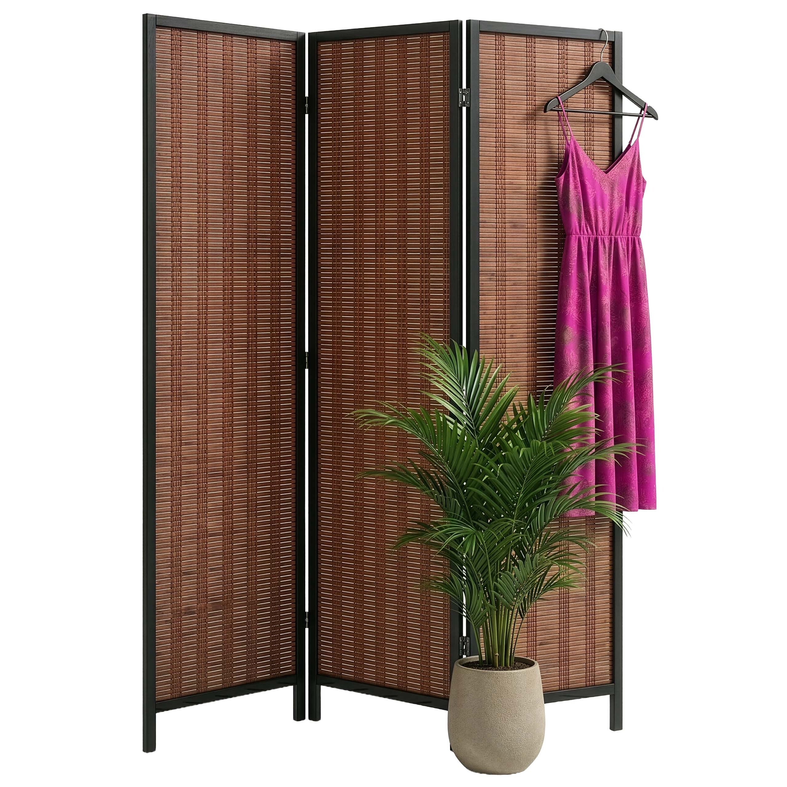 Biombo plegable de 3 paneles, 170 x 120 cm (alto x ancho), bambú, para salón, uso interior, marrón, relaxdays