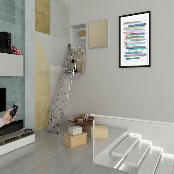 Escalier escamotable mural électrique - Trappe : 80x120cm - Hauteur sol à sol 2,70 à 3,05m - FGM/80/120 - 3