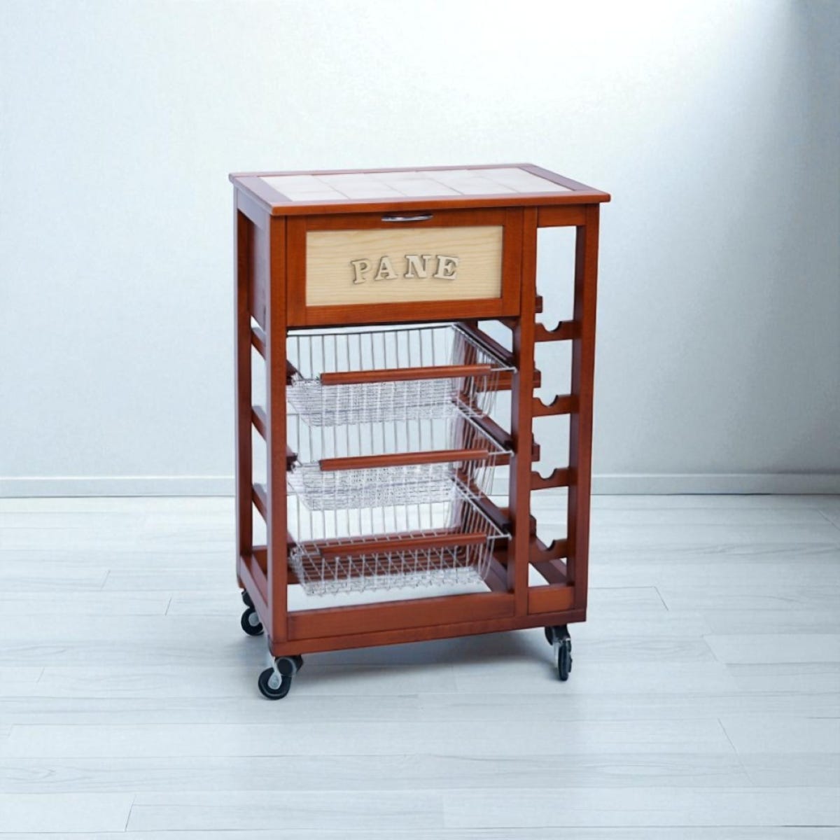 001431 - Carrello porta frutta con cassetto e bottigliera ROVERE 001431 - Carrello porta frutta con cassetto e bottigliera ROVERE