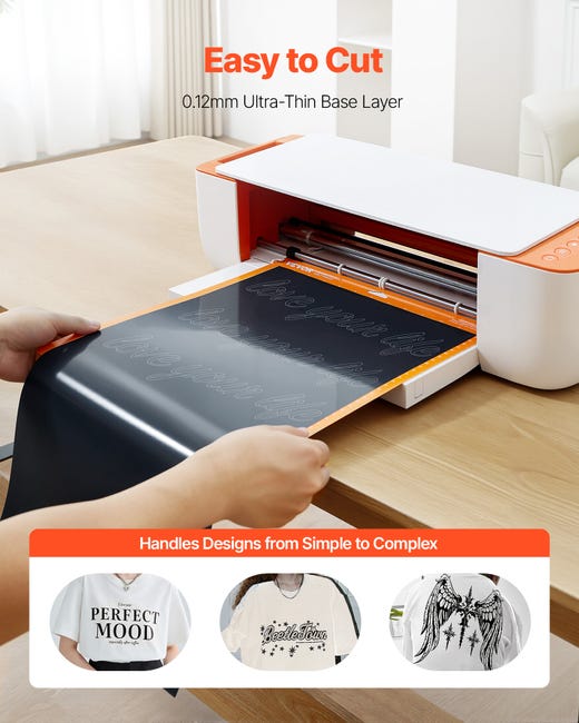 Rouleau Vinyle Thermocollant Noir Brillant VEVOR 30,48x726 cm