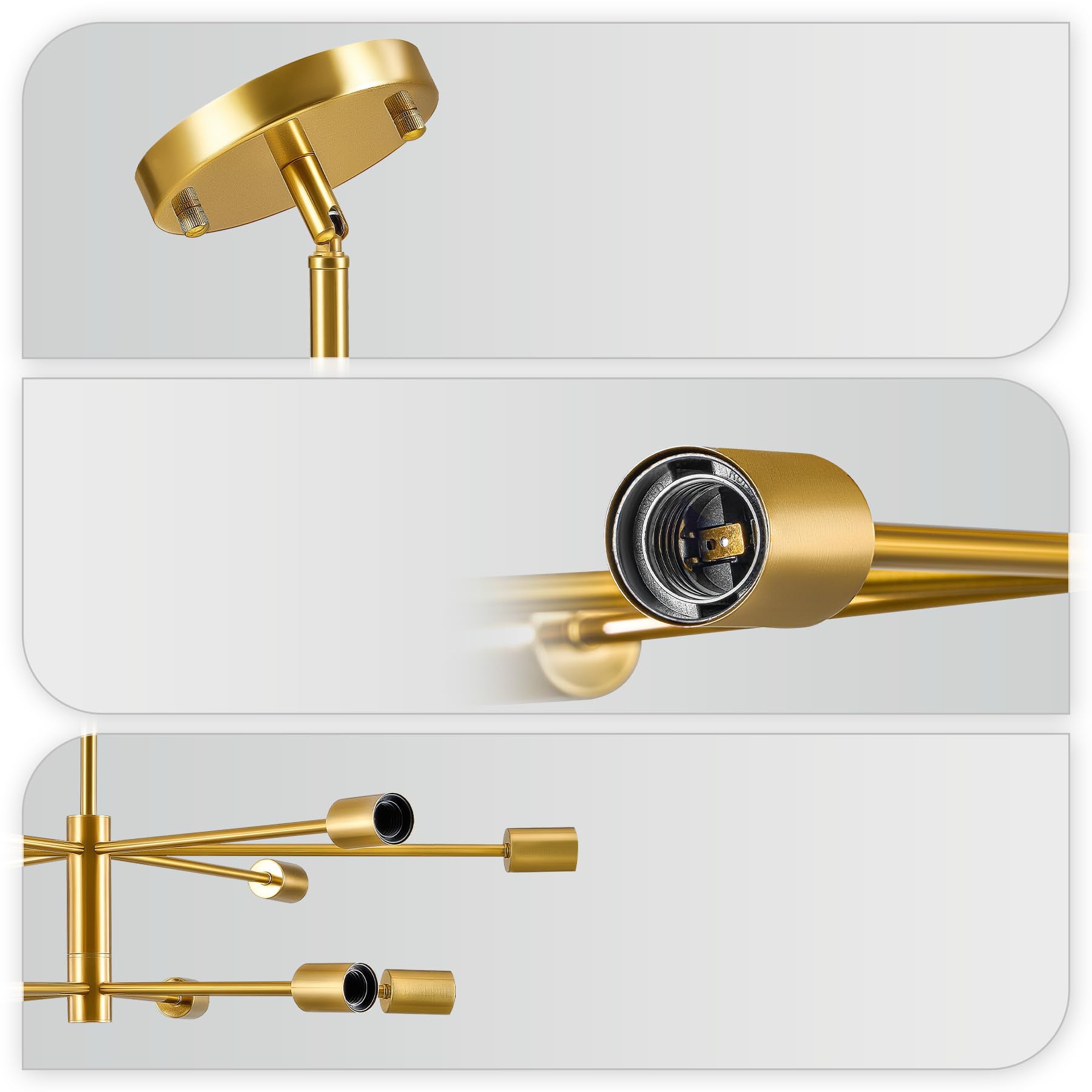 Nowoczesna lampa sufitowa, prosty, żelazny żyrandol molekularny w stylu retro, 12 głowic, kolor miedziany, bez źródła światła, E27 - 4