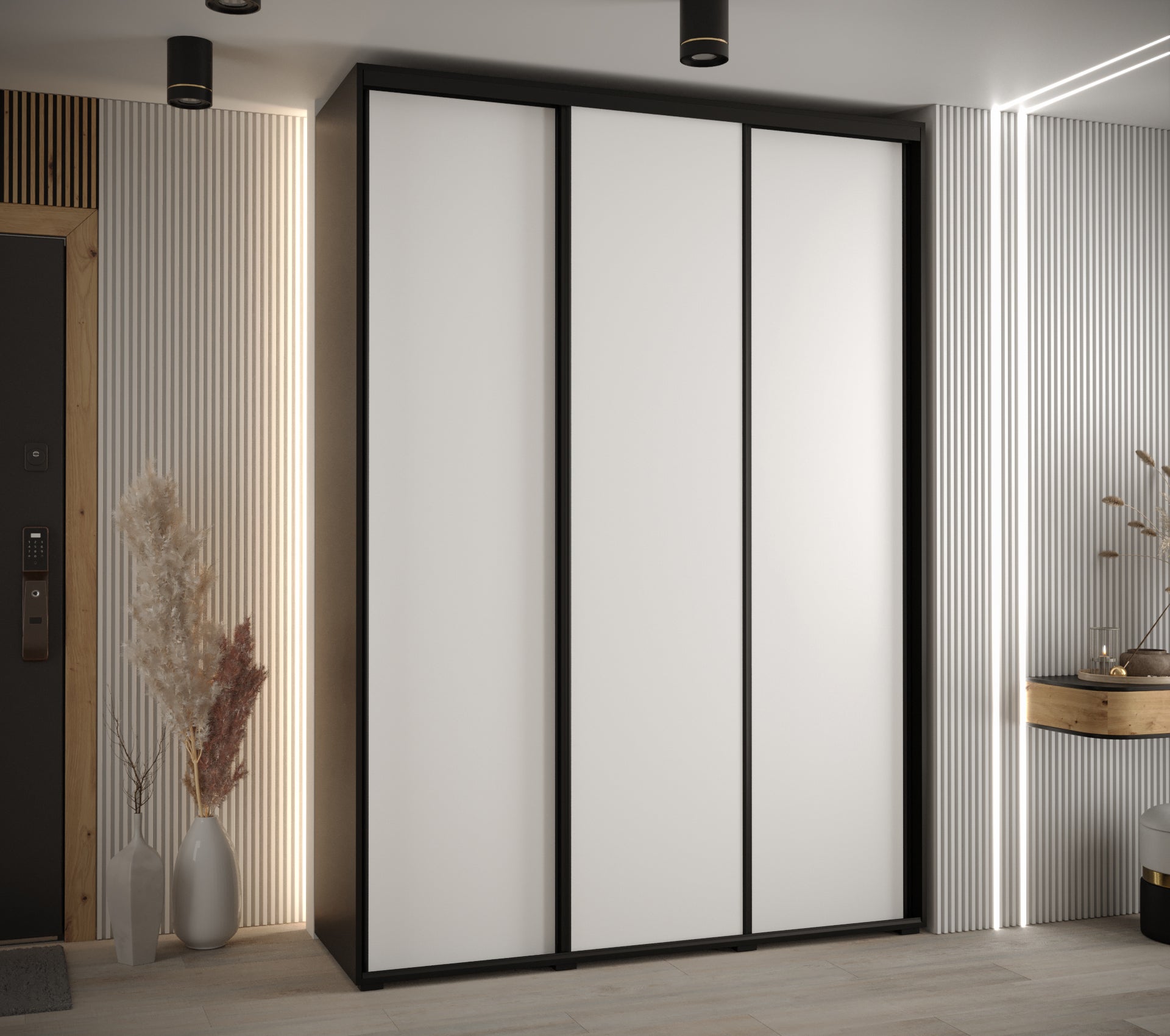 Szafa przesuwna wysoka Davos 1 180 x 60 x 235,2 cm czarny + biały + u. czarny - Abiks Meble - 2