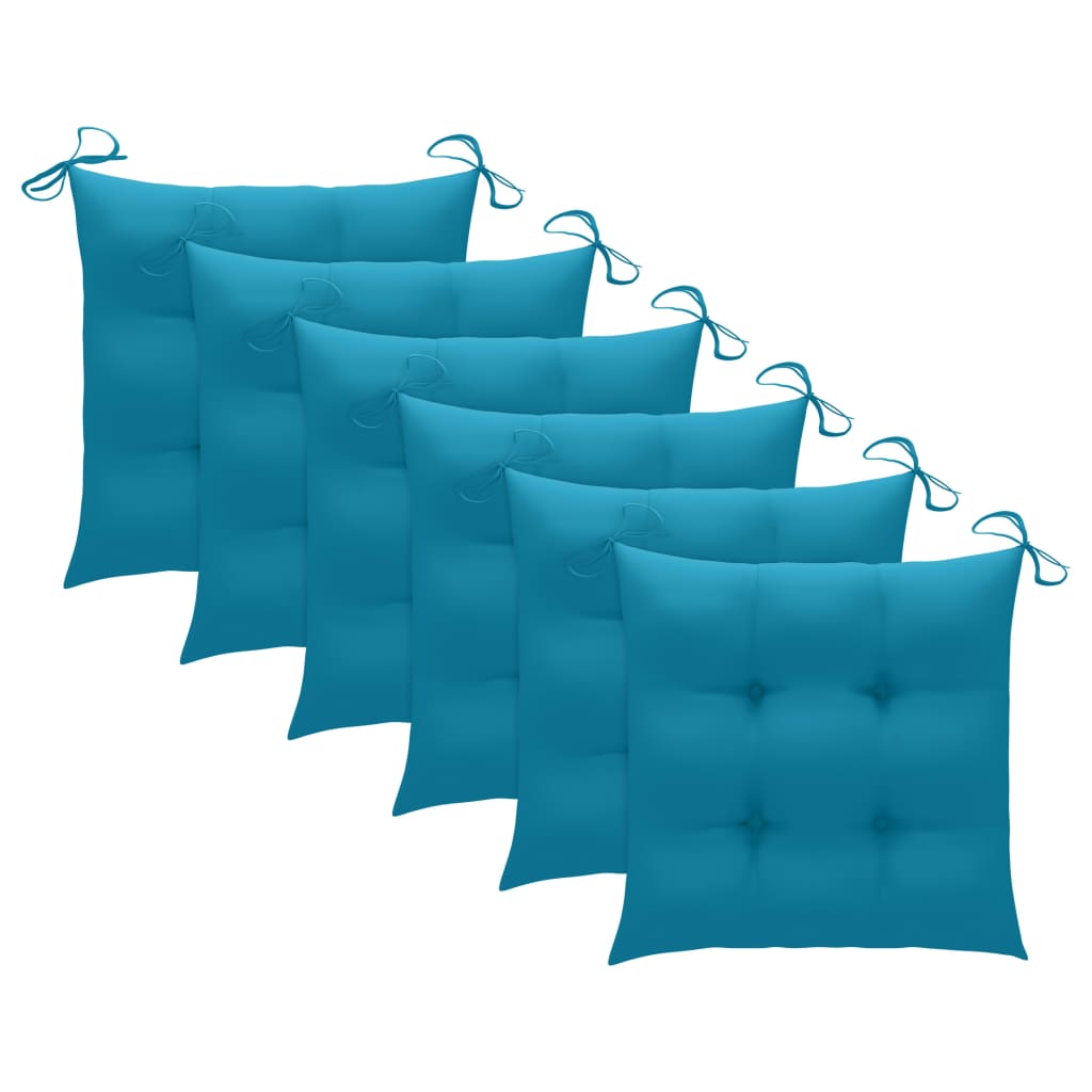 Chaises de jardin avec coussins bleu clair lot de 6 Teck massif vidaXL - 6