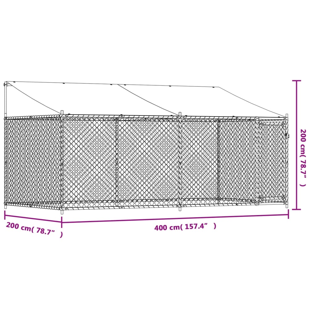Telhado e porta da gaiola para cães em aço galvanizado cinza 4x2x2 m - COMFORTXL - 9