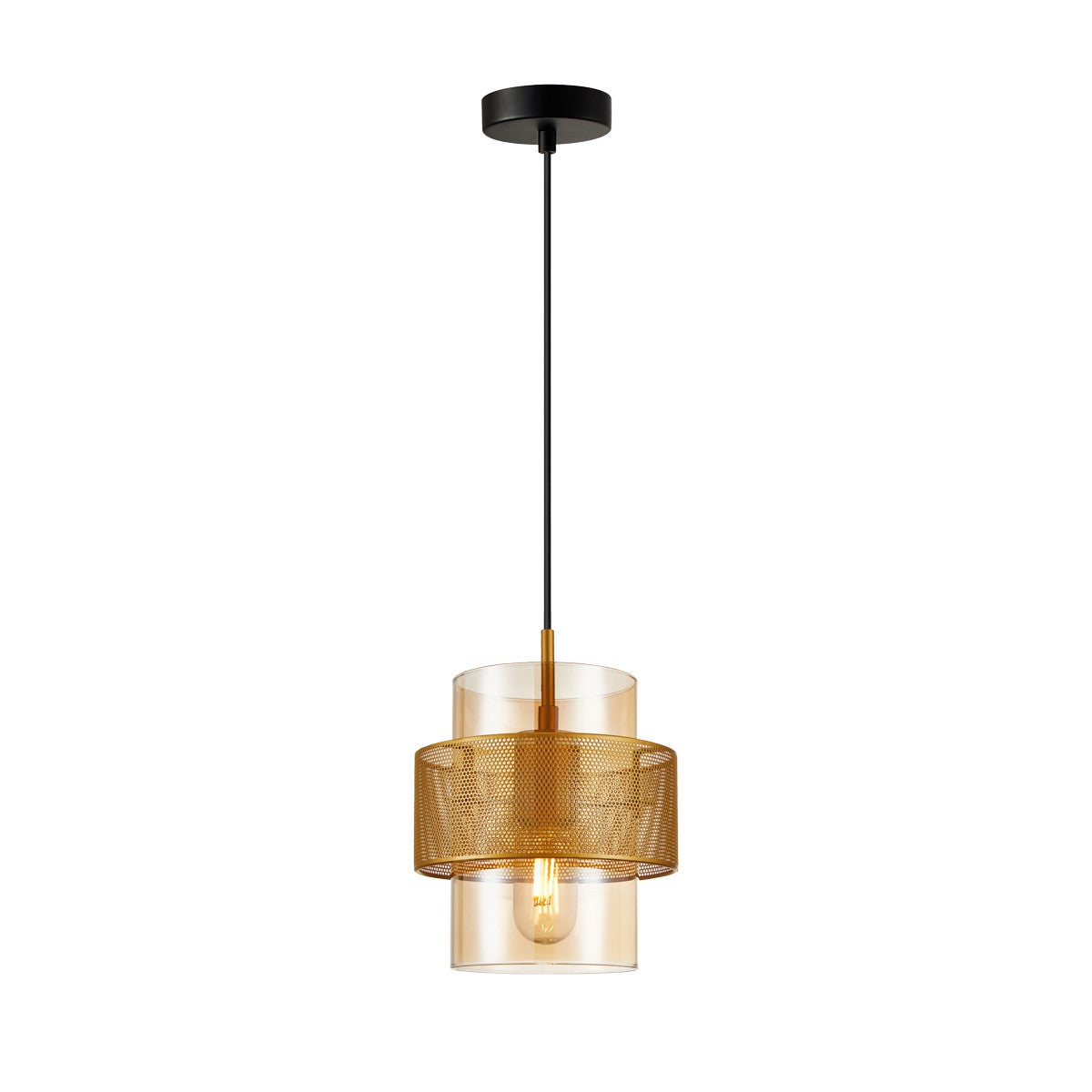 Lampa wisząca Vinoti złoto-bursztynowy-czarna 1xE27x40W wym: 100 x 18 x 18 cm szkło Italux