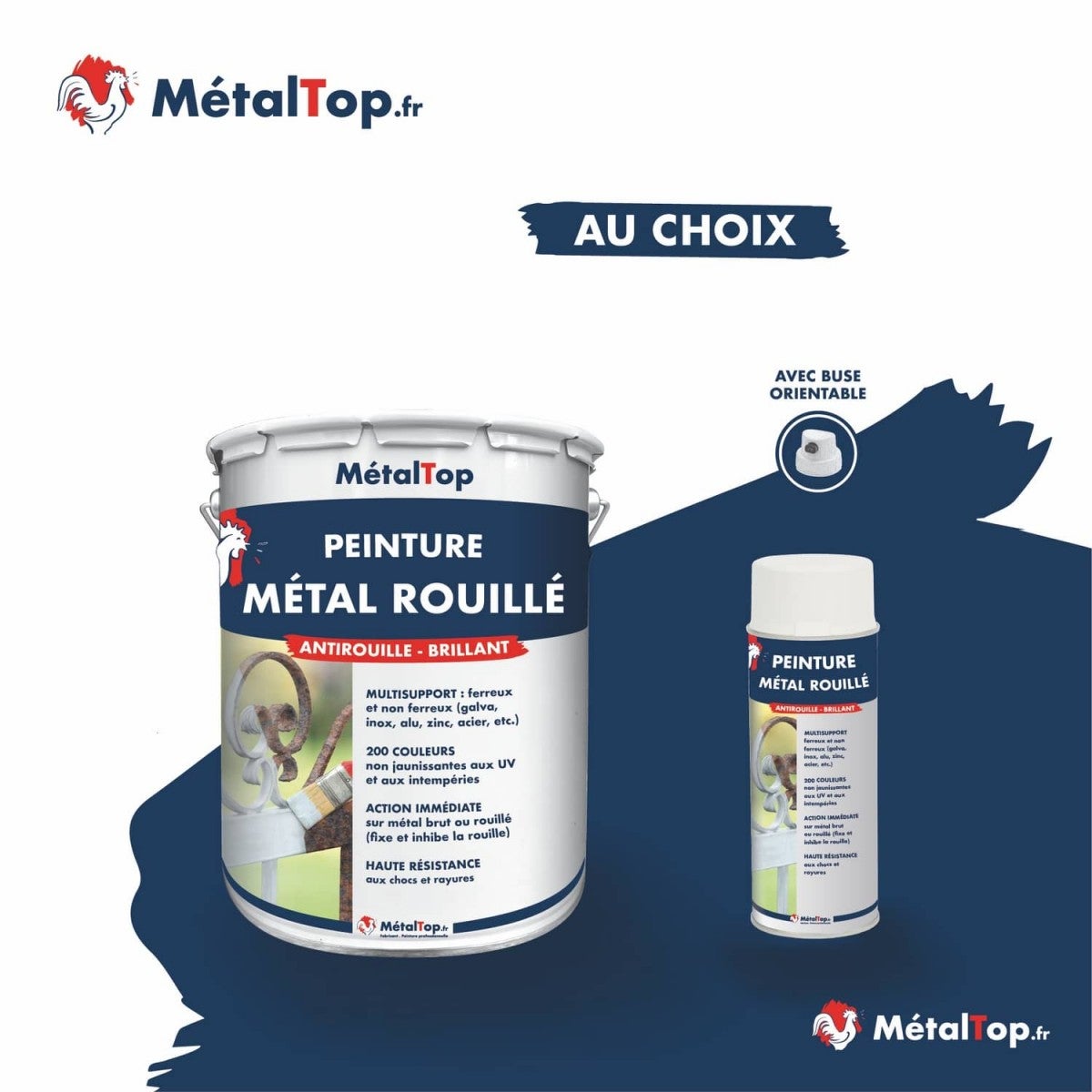 Peinture Metal Rouille - Metaltop - Bleu gentiane - RAL 5010 - Pot 5L - 7