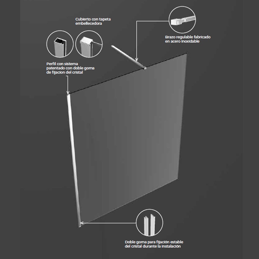 Painel de Chuveiro Fixo Walk In | Vidro Temperado 8mm Anticalcário Transparente | Altura 200cm | Cromo 140cm - 2