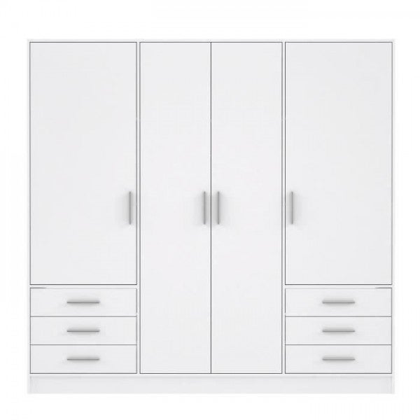Armoire 4 Portes Battantes Avec 6 Tiroirs FORTE JUPITER - Décor Chêne Sonoma - Dimensions 206,5x60x200 Cm - Montage Simple, Fixation Murale Incluse - 4