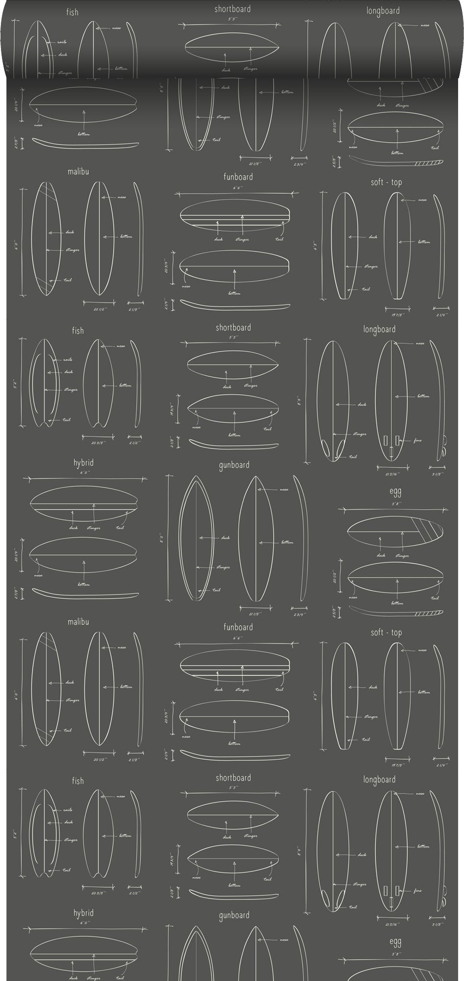 Papel pintado dibujos técnicos de tablas de deporte gris oscuro - 0,53 x 10,05 m - estahome