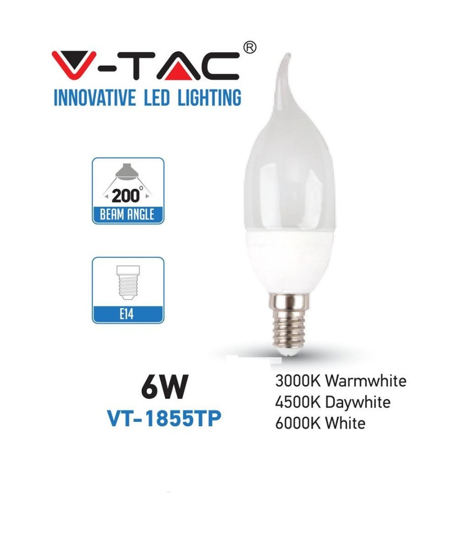 Trade Shop - Lampada Lampadina Led V-tac 6w 6 Watt Luce Freddo Fiamma Opaca Candela E14 - - 2