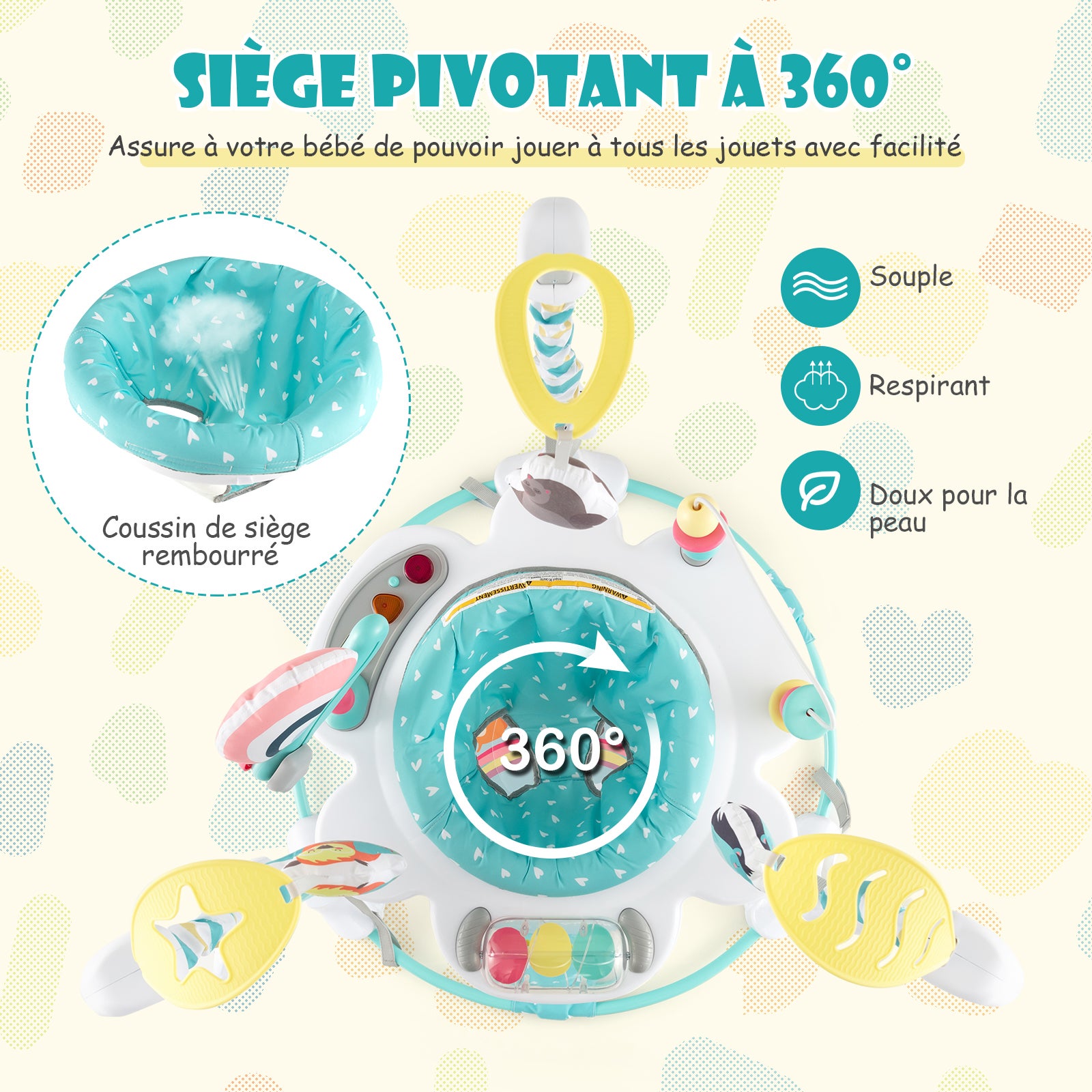 Jumperoo per Bambini, Centro attività Saltella con Altezza Regolabile, Gioco Saltellante con Sedile Girevole a 360°, Saltarello per Neonati co - 2
