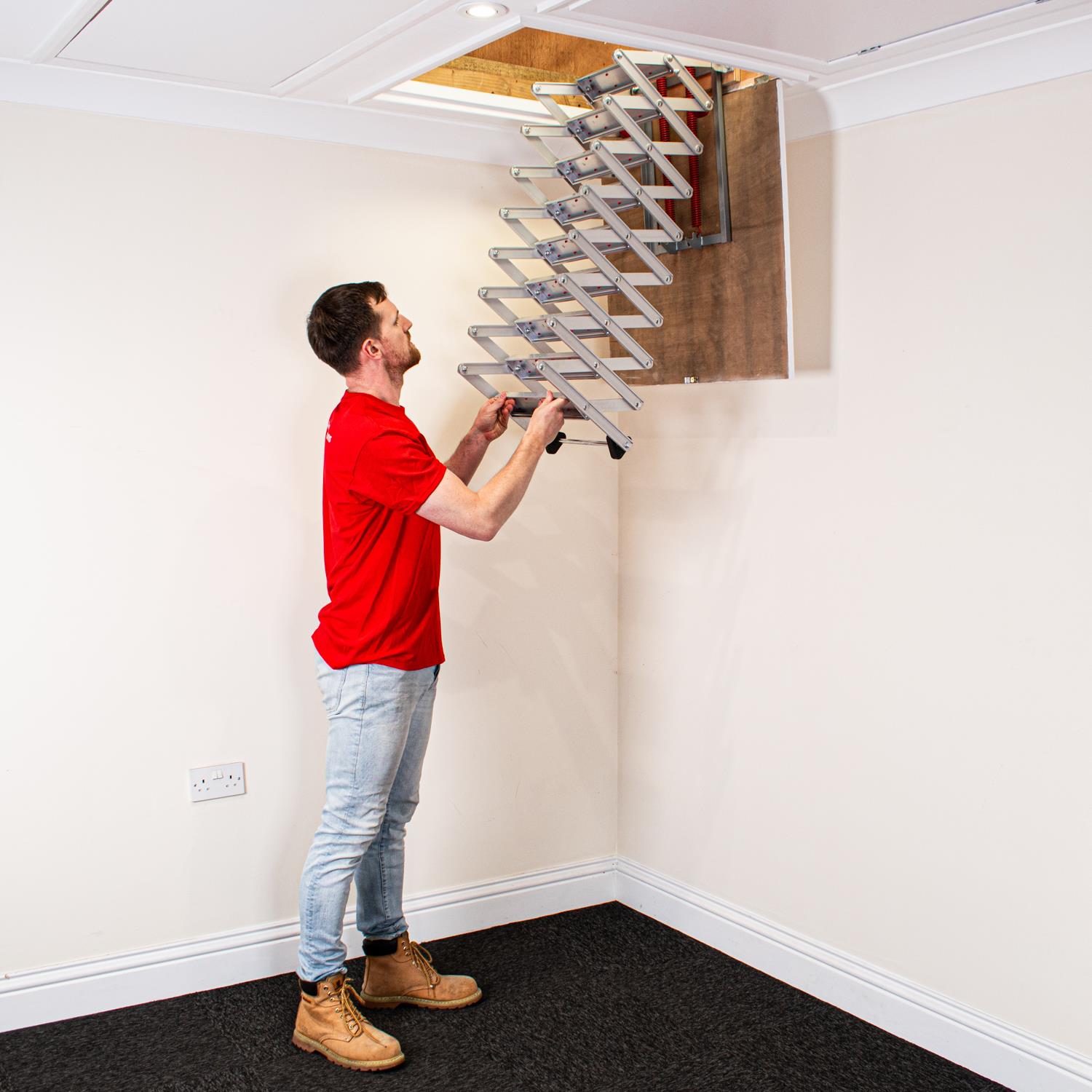 Échelle de grenier accordéon aluminium 3.05m, Design compact, Marches antidérapantes, Charge max. 150 kg, BPS Depot - 5