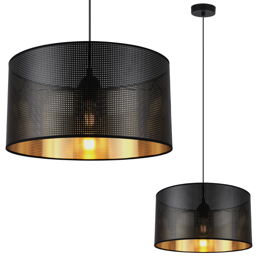 Lampa sufitowa wisząca Asti czarna glamour 1xE27 abażur okrągły 35cm czarny/złoty Light Home LH