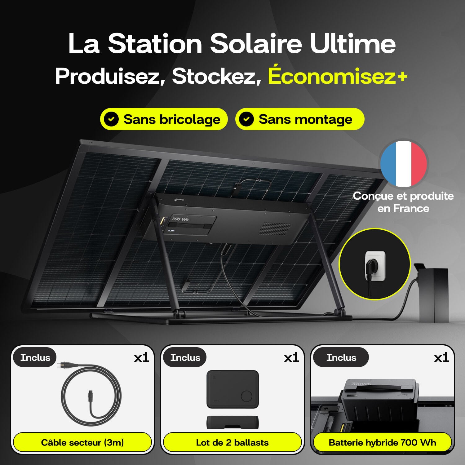 Sunology PLAY Max - Panneau solaire 450W bifacial avec batterie hybride & modulaire 700Wh – Station solaire livrée totalement assemblée - 2