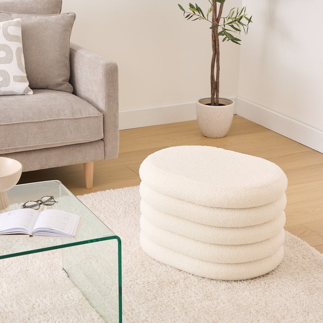 Pouf coffre bouclette Guilia blanc 59x45cm - Atmosphera Créateur d'intérieur