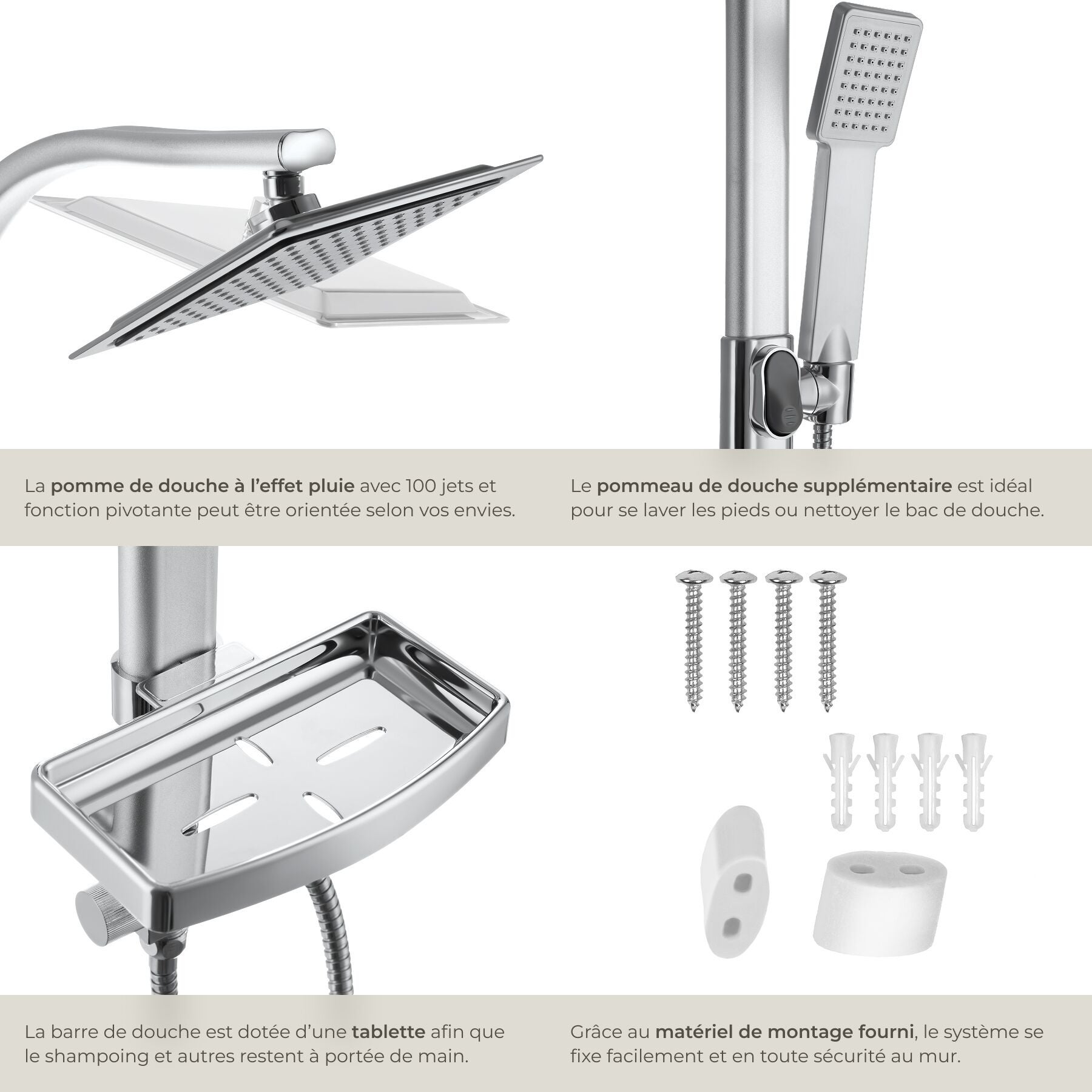 Colonne de douche à effet pluie en alliage en aluminium avec porte savon TECTAKE - 5