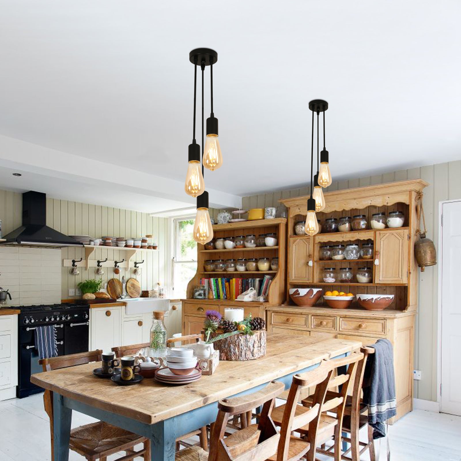 GOECO Lustre Industriel et Vintage 3 douilles Suspension Pour salon chambre à coucher salle à manger bureau Bar Café Noir E27 Base - 9