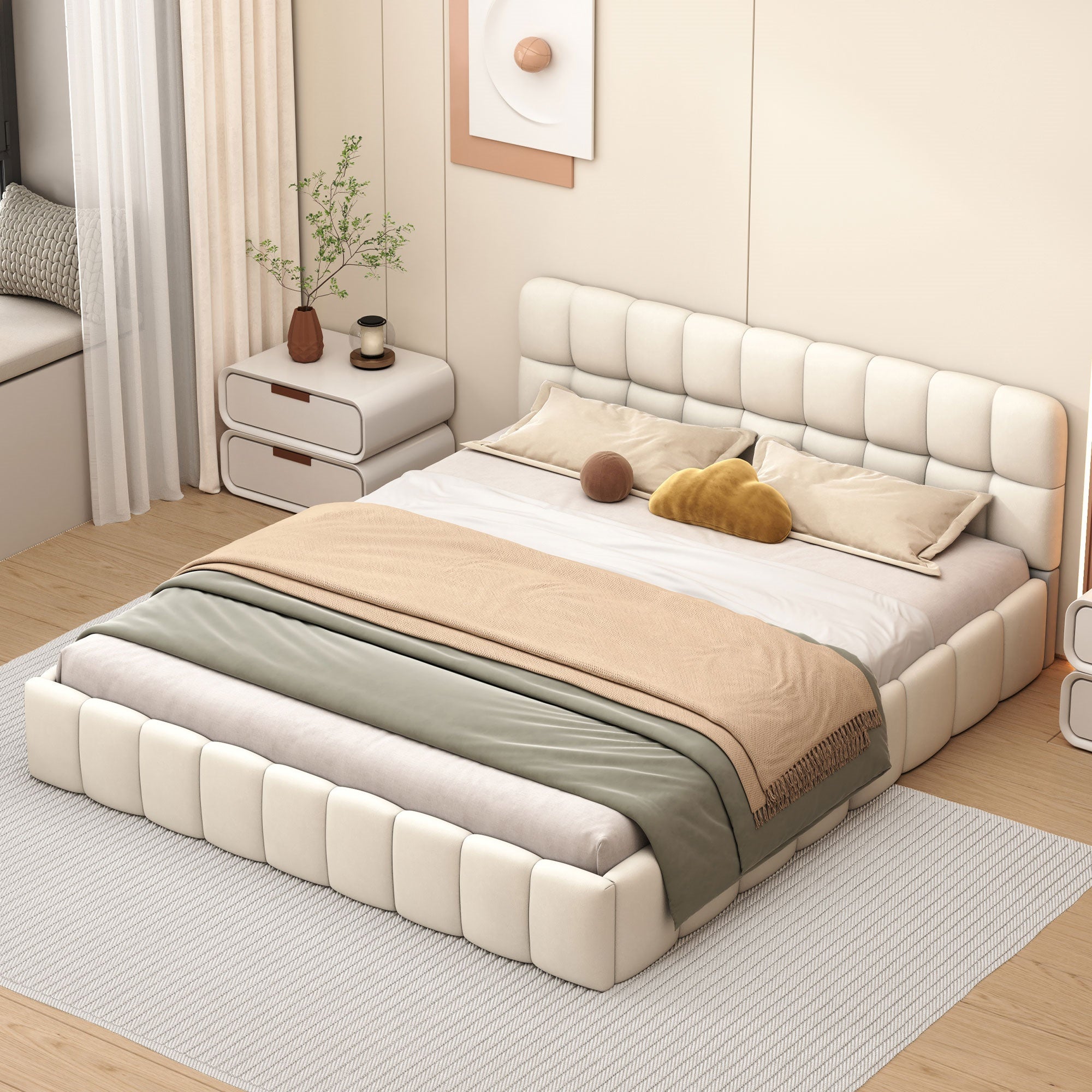 Lit Double rembourré 140 x 190cm, Lit Bubble avec sommier à Lattes, Lits 2 Personnes Capitonne avec Tête de Lit, Cadre de lit pour Adultes et Adolesc - 6
