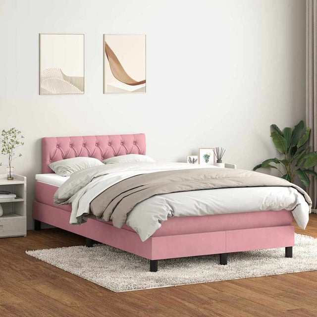 Sommier à lattes de lit avec matelas et LED rose 120x220 cm velours vidaXL