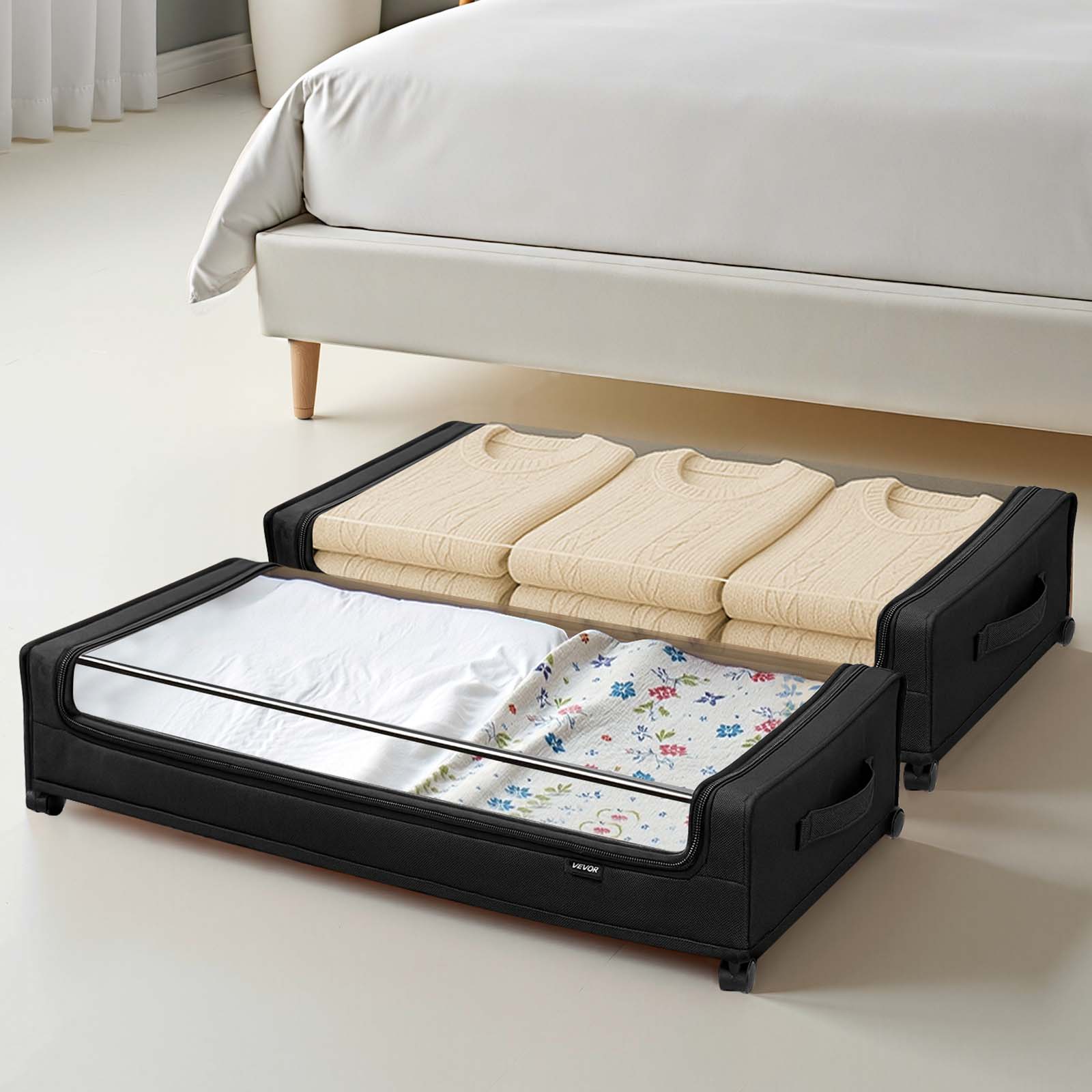 Sacs de Rangement sous Lit VEVOR 2 Pièces 77×47×17,3 cm, avec Roulettes et Couvercle Transparent, Organisateur Chaussures, Chambre - 8