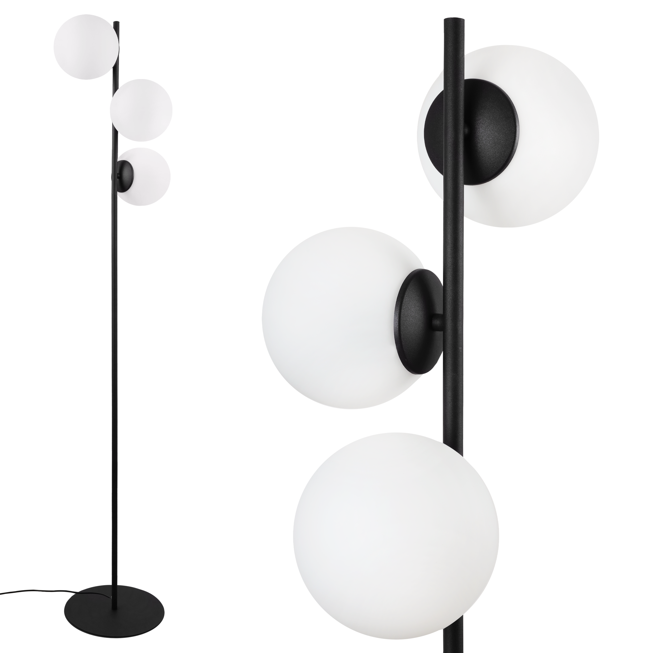 Lampa podłogowa stojąca Siena czarna 3xE27 klosz okrągły biały Light Home LH