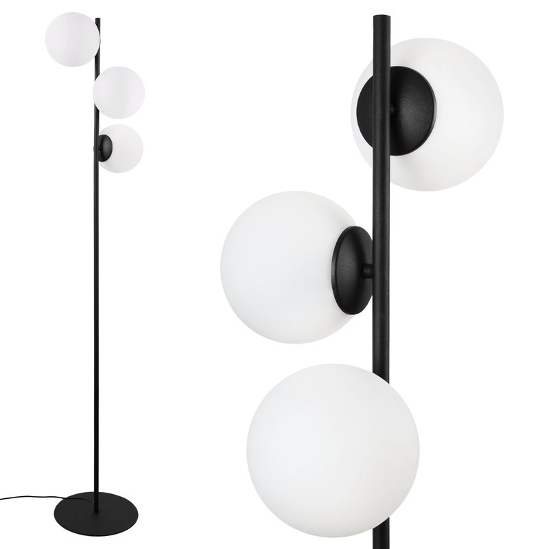 Lampa podłogowa stojąca Siena czarna 3xE27 klosz okrągły biały Light Home LH