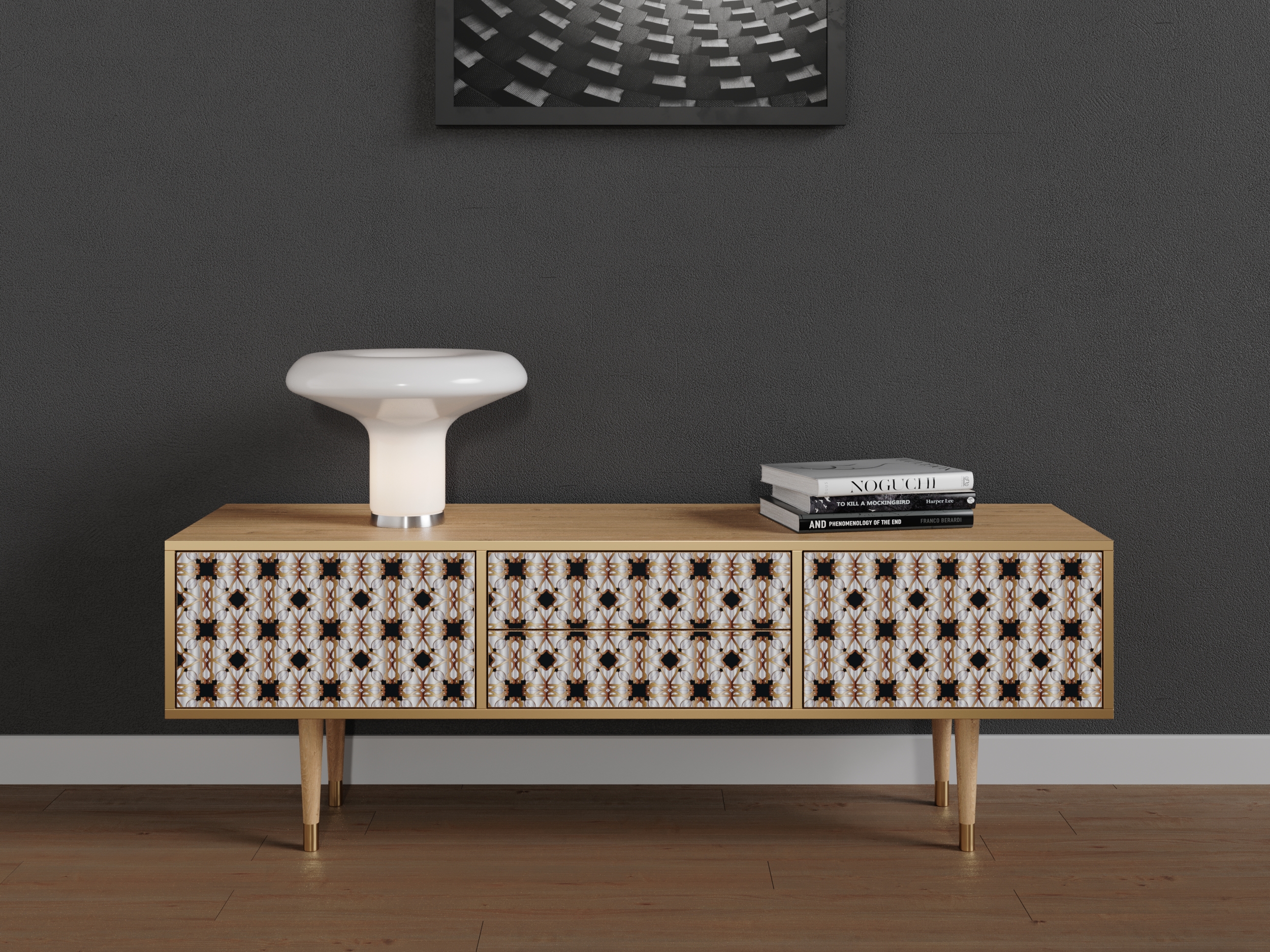 Mobile TV con due porte e due cassetti, lungo 170 cm, in rovere - 2