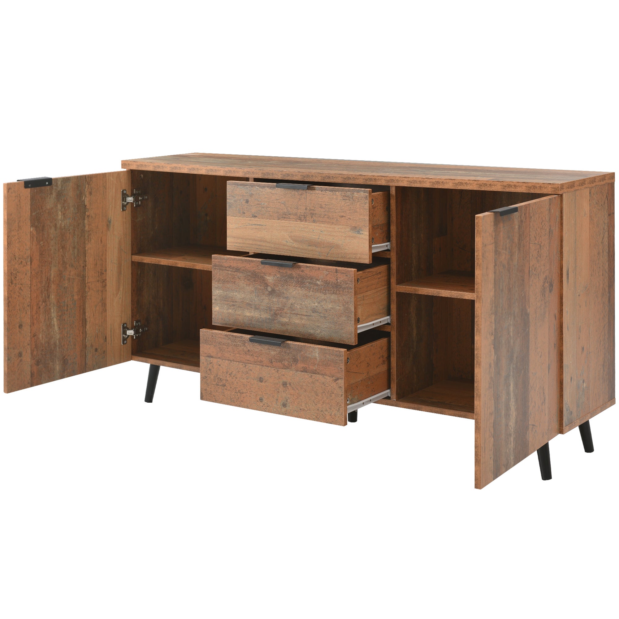 Credenza bassa - 2 ante e 3 cassetti - Truciolare - Stile industriale - Colore marrone - 5