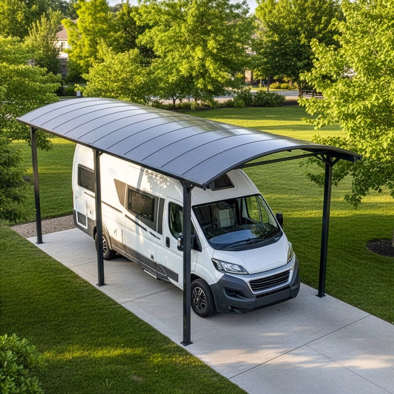 X-Metal Carport aluminium 27,36 m² pour camping-car toiture polycarbonate 6mm anti-UV Anthracite - 6