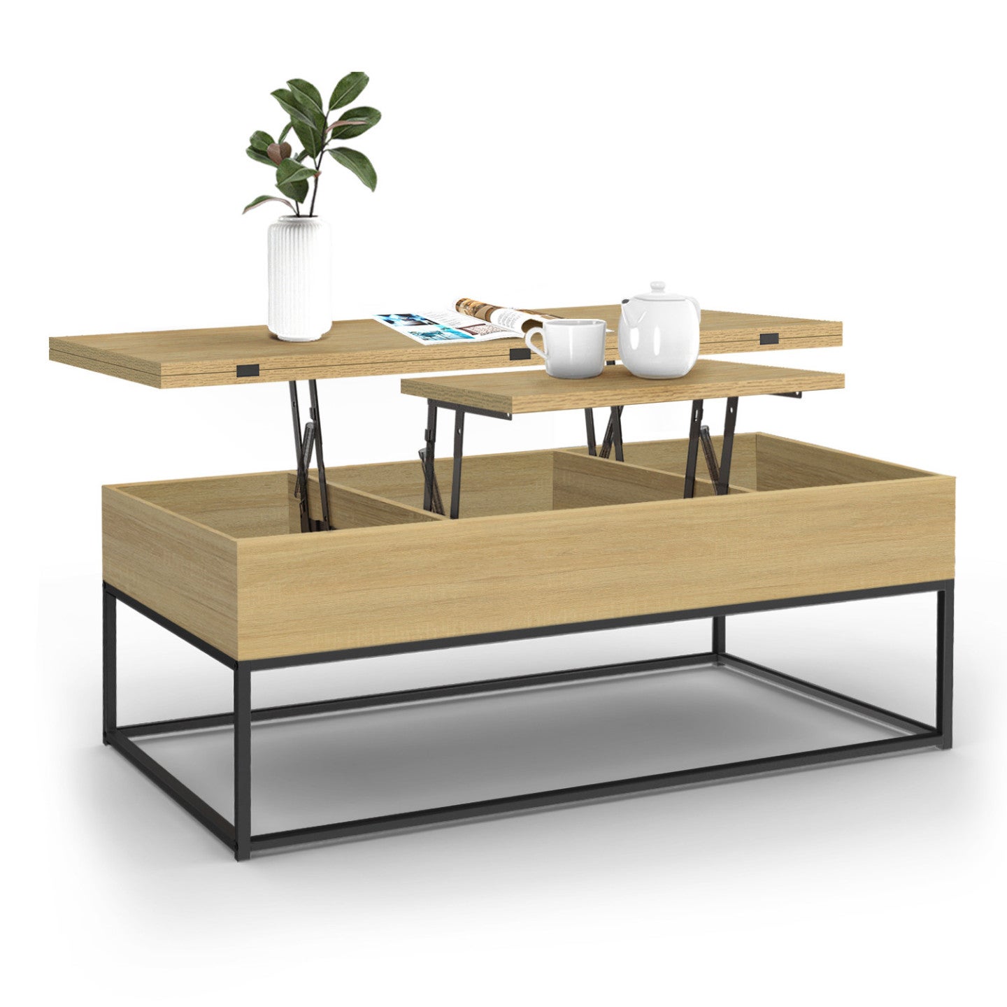 Table basse rectangulaire relevable convertible en table à manger DETROIT design industriel - 4