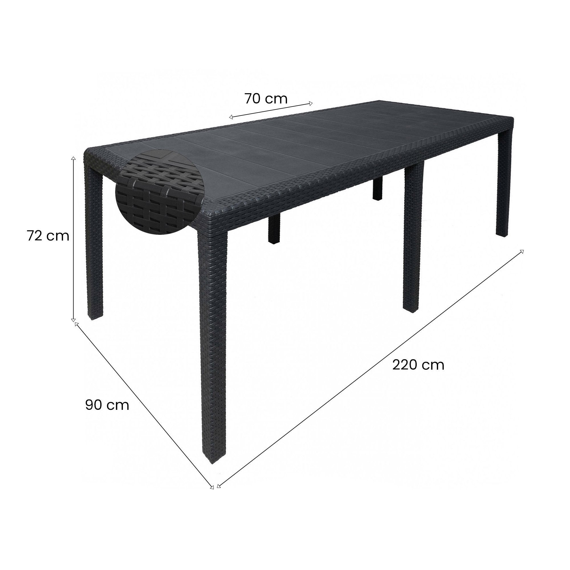 Mesa de Exterior, 10 Lugares, Extensível, Impermeável, 150x90x72h cm, Cor Antracite - Made in Italy - 3