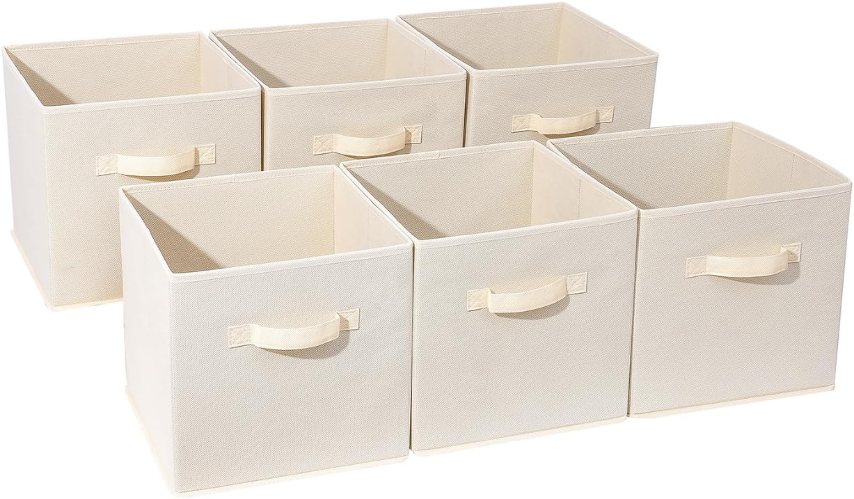 Confezione da 6 contenitori pieghevoli in tessuto con manici, 27 x 27 x 28 cm, beige | Leroy Merlin