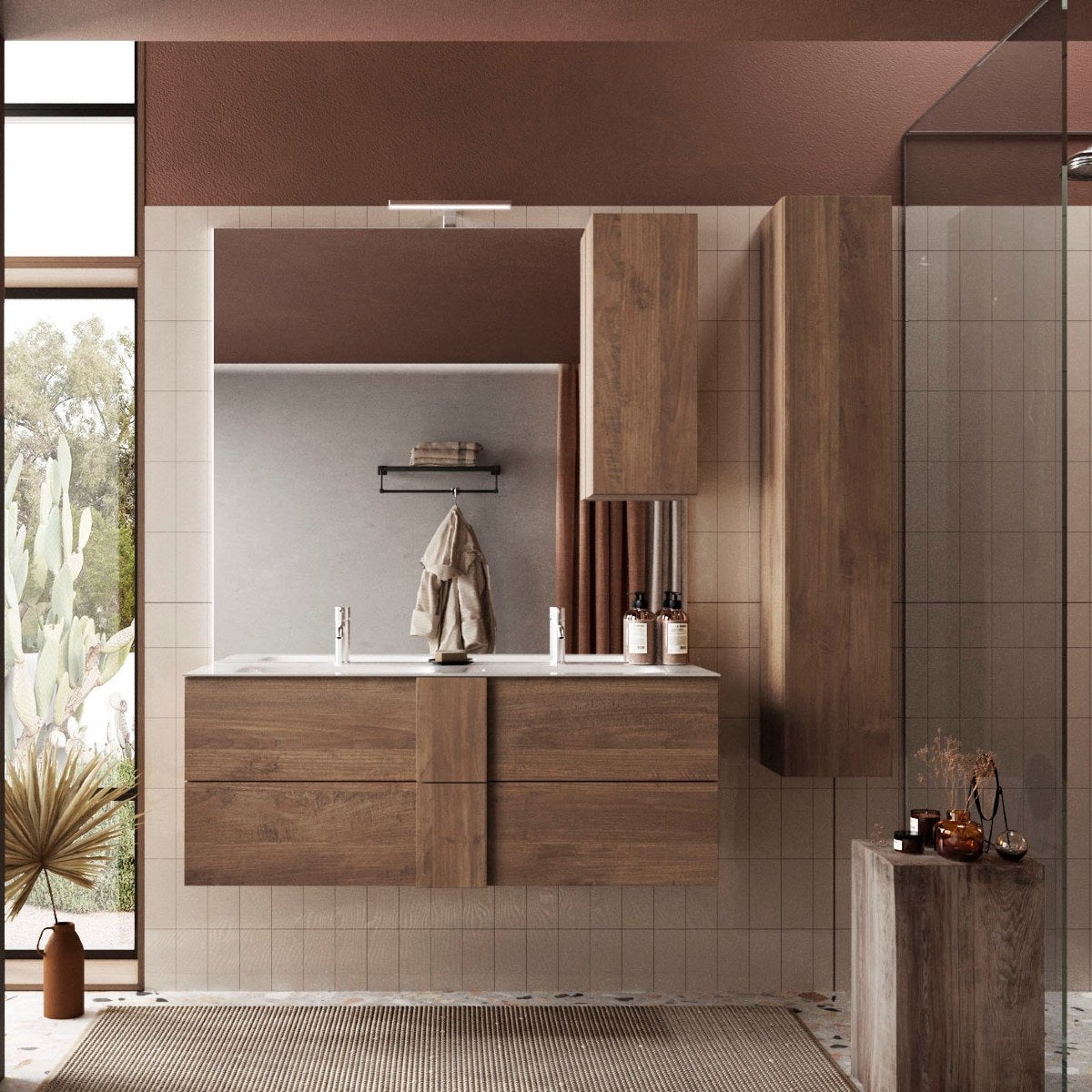 Meuble suspendu salle de bain en bois + vasque 120cm TERRA - 5