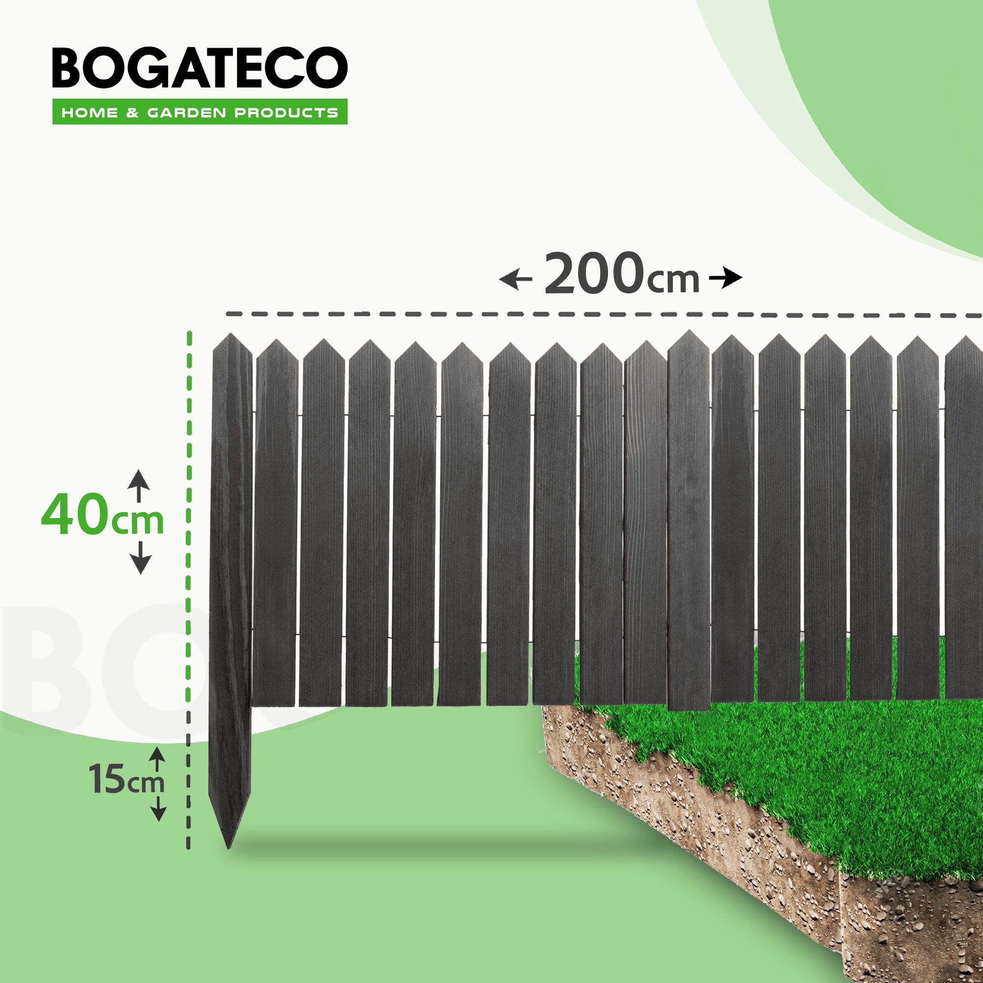 Rollborder lattes en bois | 40 cm de haut et 200 cm de long | Clôture en bois | Clôture parfaite comme bordure de jardin en osier | anthracite - 2