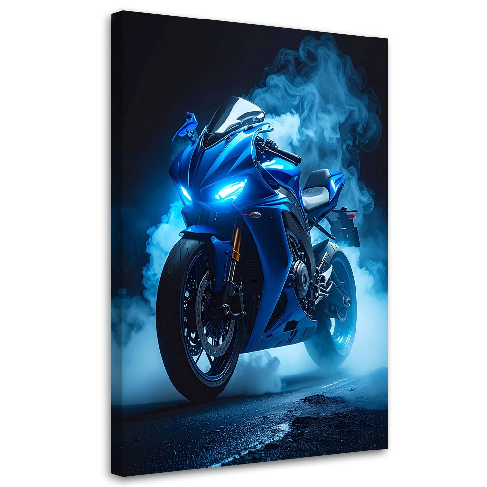 Obraz do salonu biura pokoju nastolatka, Niebieski Motocykl Motor Ścigacz 70x100