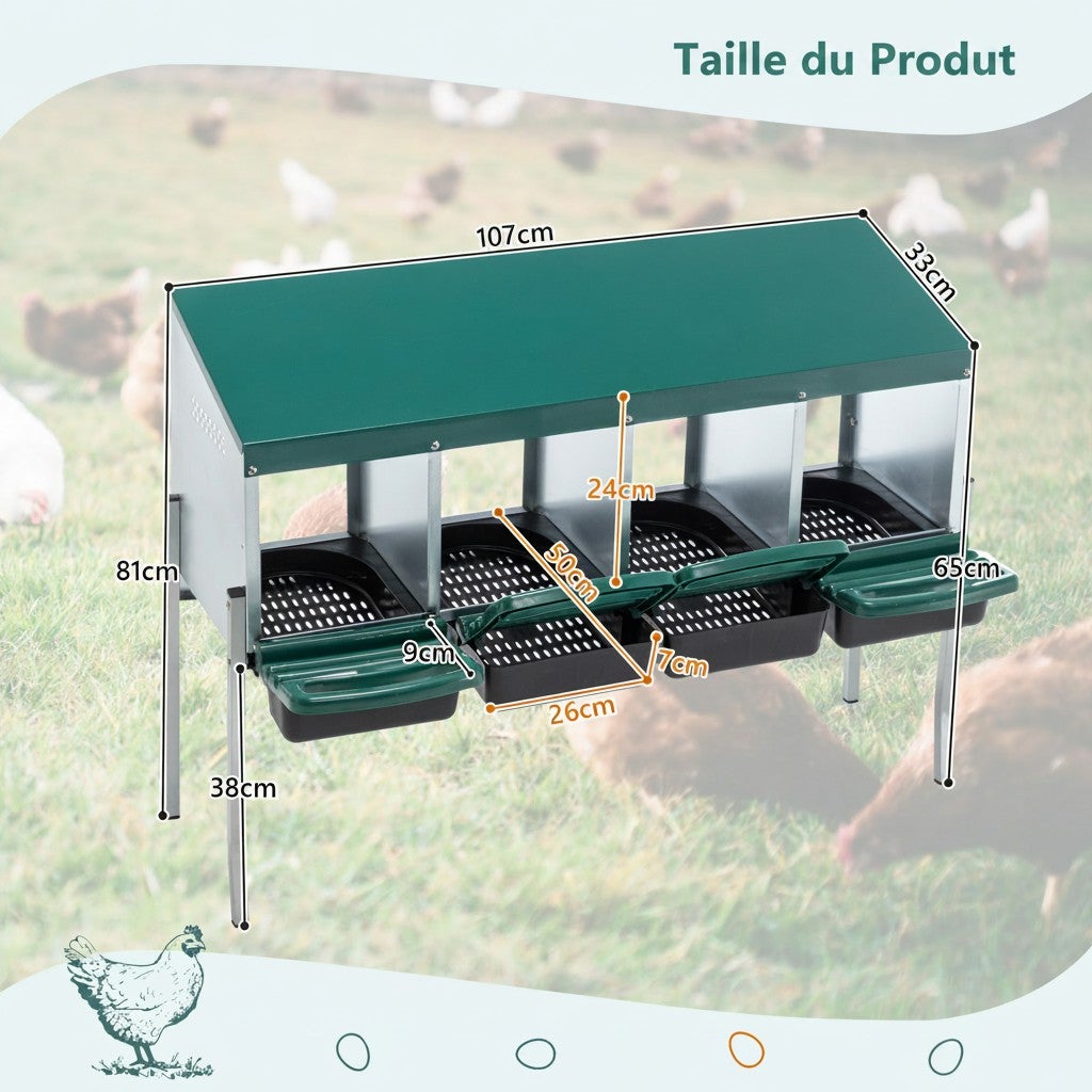 Ninho para galinhas com 4 compartimentos, pernas e cobertura de proteção para exterior em capoeiras e pátios, cor: verde - 6
