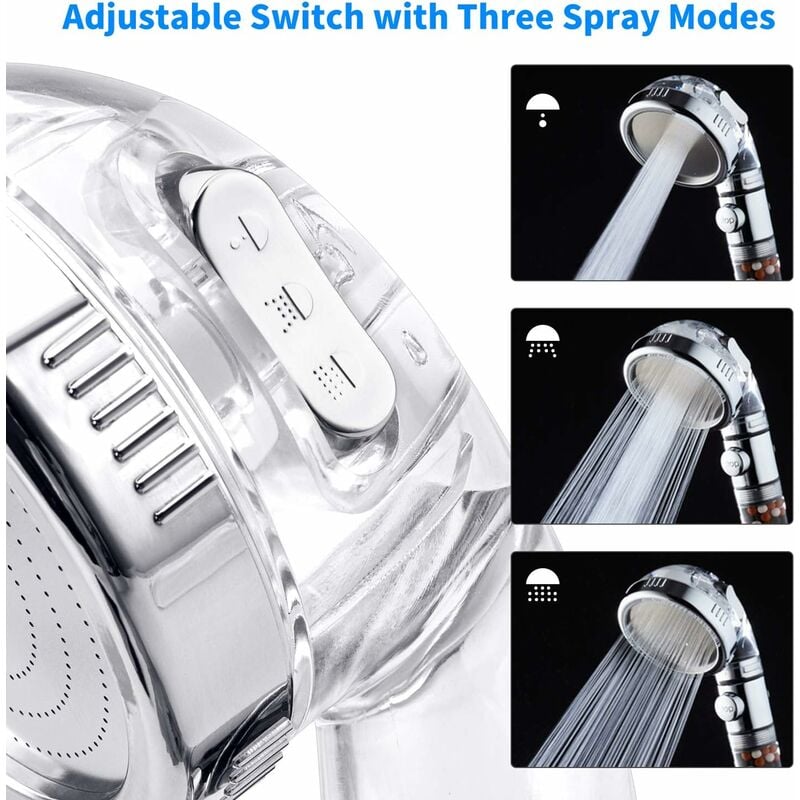 Pommeau Douche Haute Pression Pomme de Douche Anti Calcaire Filtrant，3 Modes De Douche Convient à Salle De Bain - 5