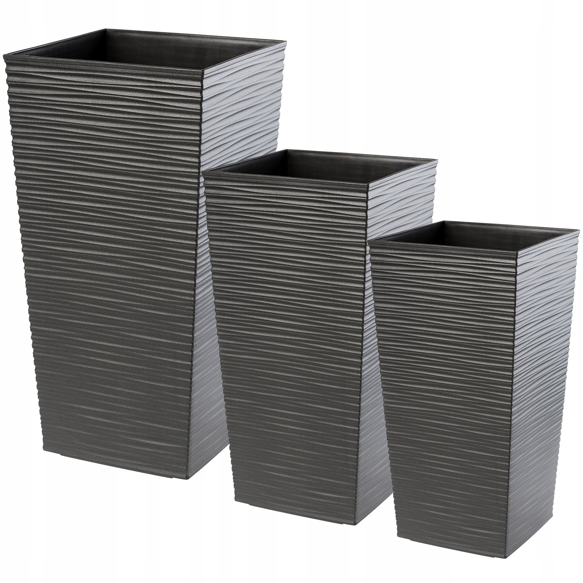 ZESTAW 3x DONICZKA DONICA OGRODOWA DUŻA WYSOKA + WKŁAD GRAFIT 47+57+68 cm