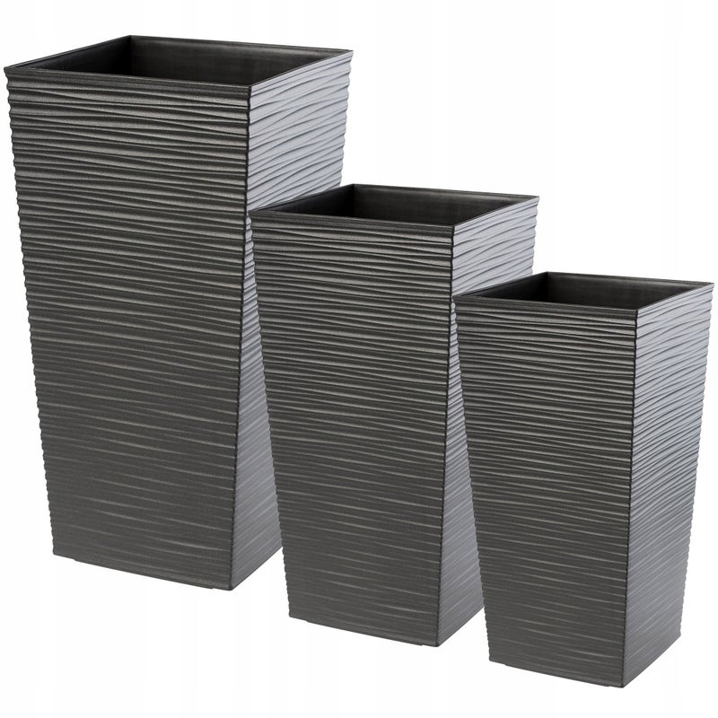 ZESTAW 3szt DONICZKA DONICA OGRODOWA + WKŁAD WYSOKA DUŻA GRAFIT 57+68+75 cm