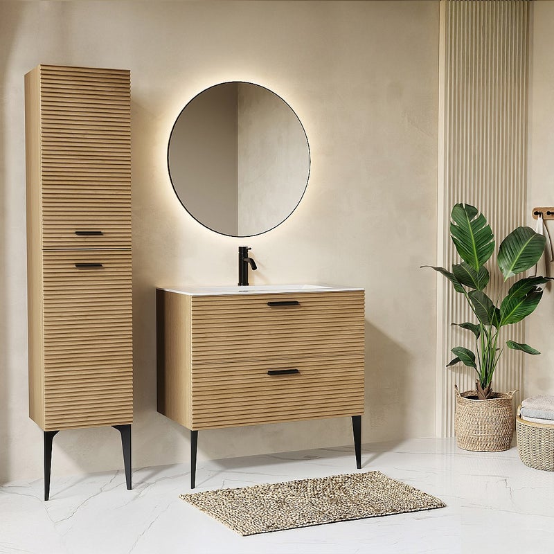 Słupek łazienkowy z prążkowanym wykończeniem na nóżkach - Jasny naturalny - Wys. 140 cm - SARONE