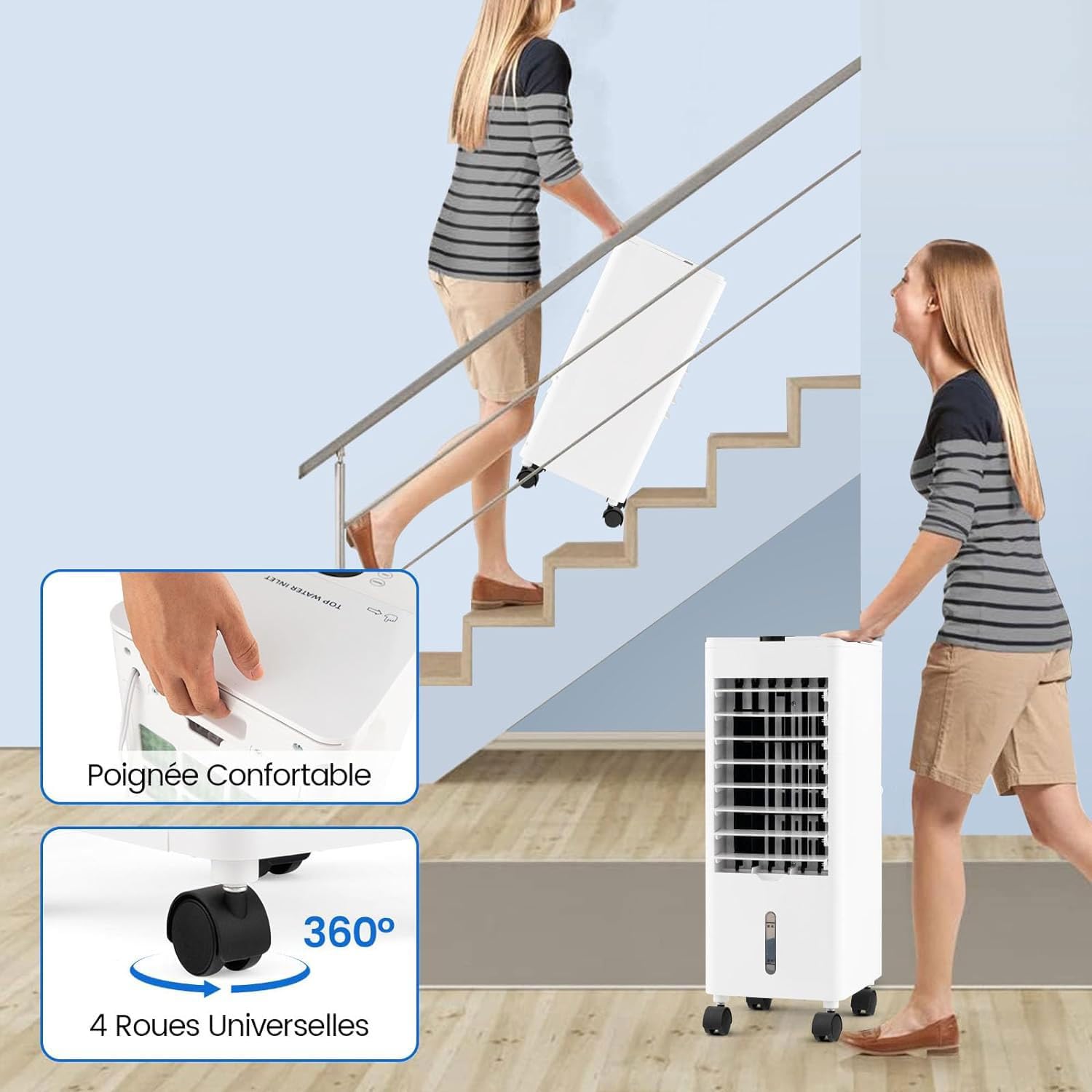 2,8L Climatiseur Mobile sans Évacuation-3 Vitesses 2 Blocs de Glace,Minuterie 12H-avec Télécommande Blanc - 6
