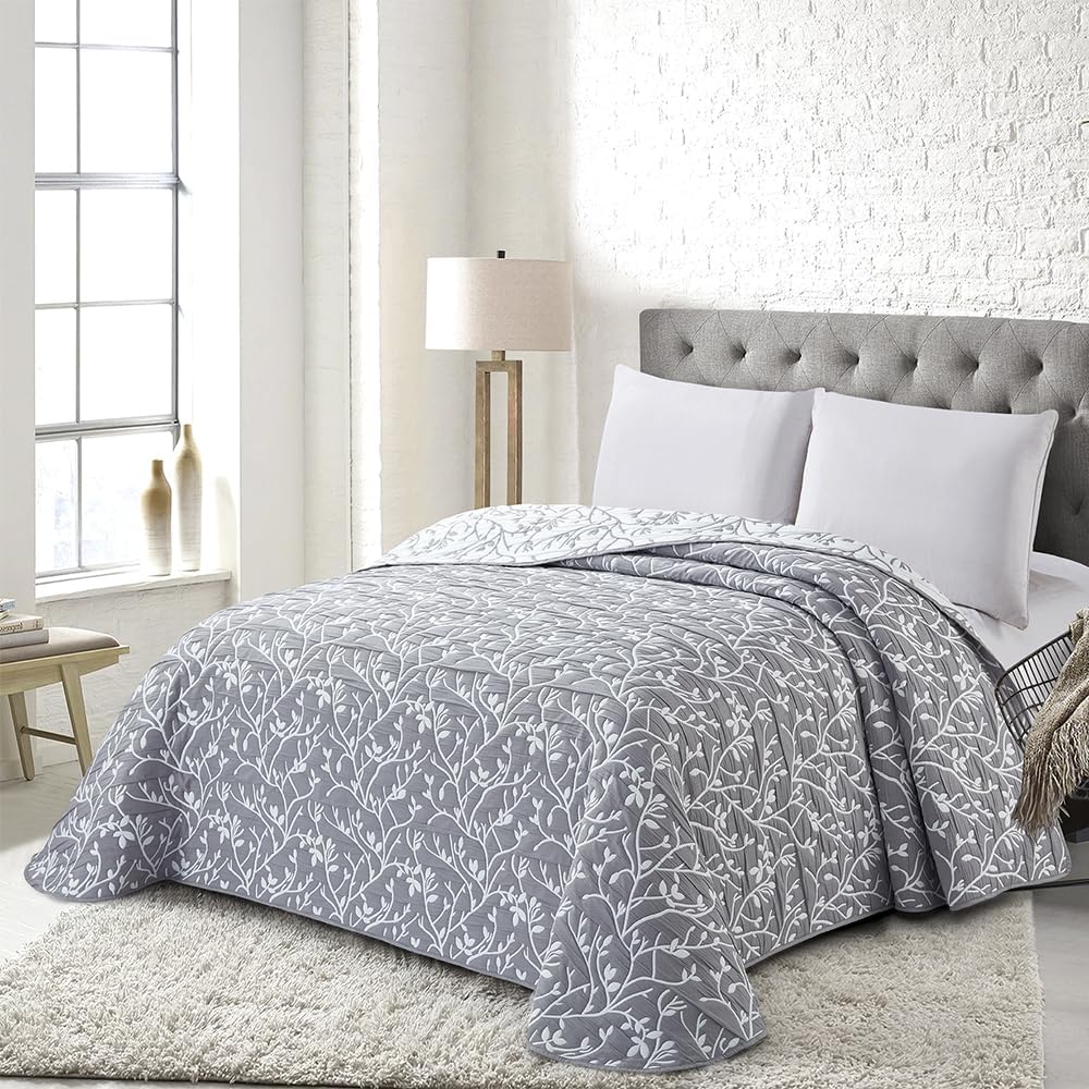 Cotton artean - colcha bouti flory gris poliéster - jacquard color gris cama de 150