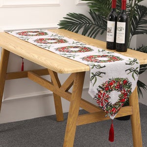 Chemin De Table - Nappe De Noël - En Lin - 33 X 180 Cm