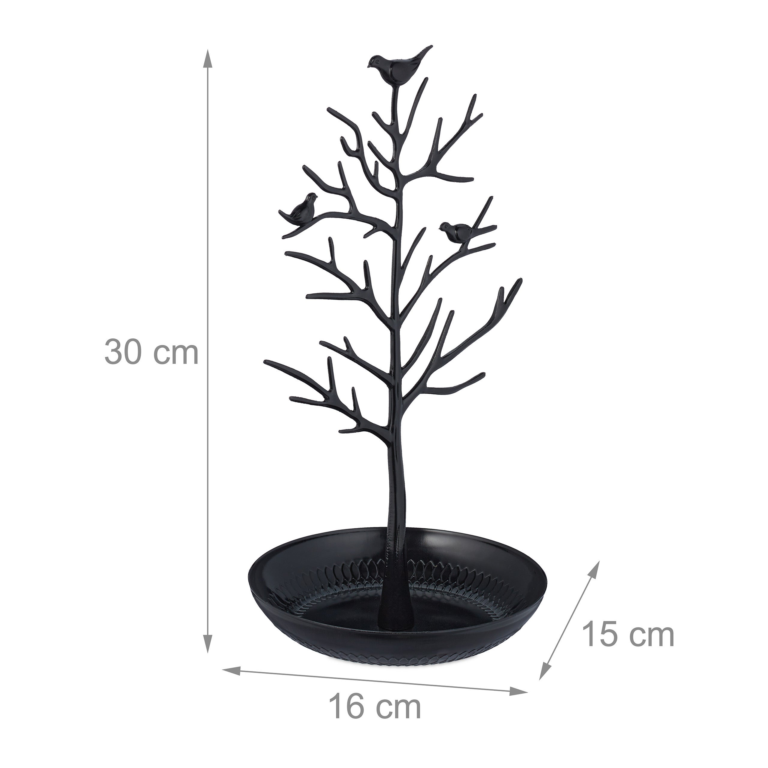 Porte-bijoux en forme d’arbre, pour colliers, boucles d’oreilles, bracelets, HxLxP 30 x 16 x 15 cm, noir, Relaxdays - 4