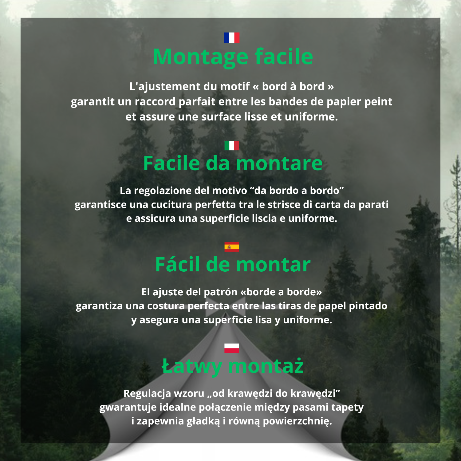 Papier Peint Intissé Panoramique Forêt Brouillard Vert Nature Paysage 416x254 cm - Colle Inclus - Chambre et Salon Cuisine Entrée - 5
